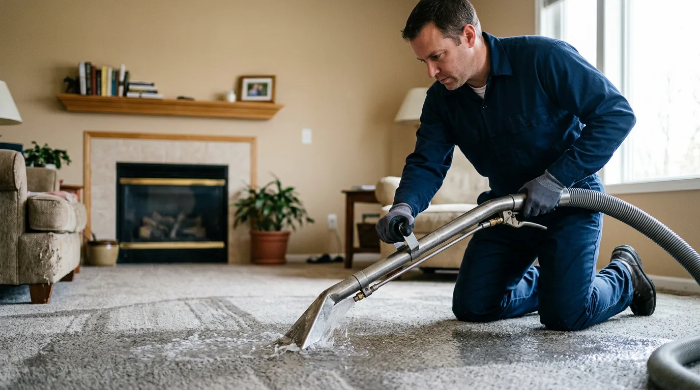 Water damage restoration technician working near Deerfield, KS